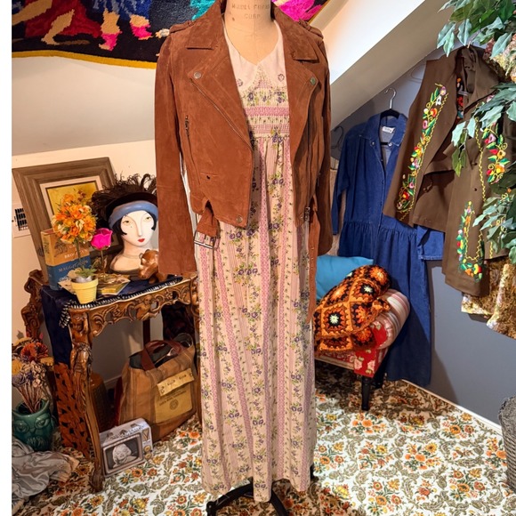 Vintage 1970s Floral Maxi Dress Smocked Bodice Prairie Cottagecore - S - Picture 11 of 12